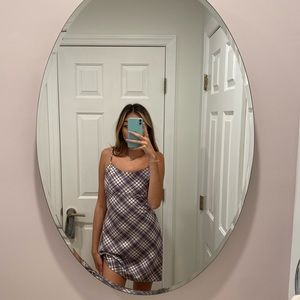 brandy melville purple & green plaid dress, ties in the back & adjustable straps
